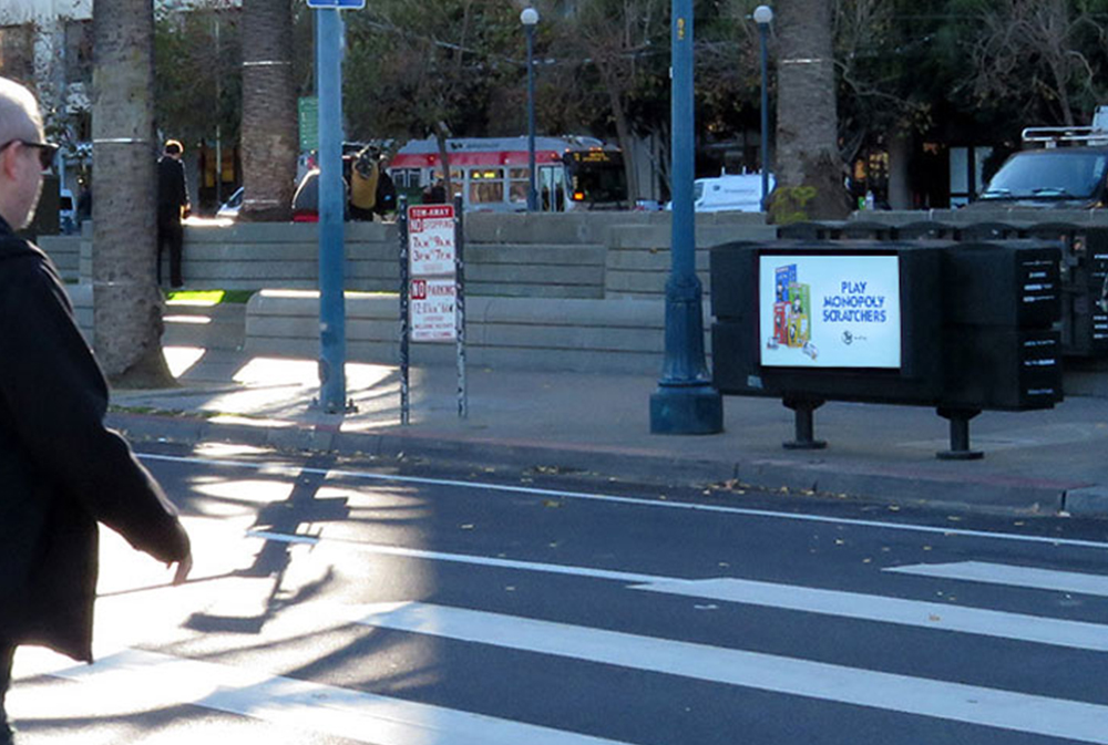 Urban media panel placed along commuter flow in downtown district