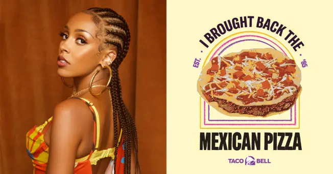 Left: Doja Cat, Right: Mexican Pizza from Taco Bell