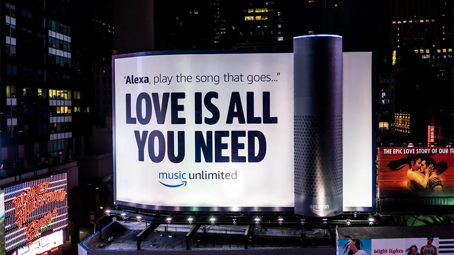 Amazon Billboard, Alexa, play the song that goes... Love is All you Need