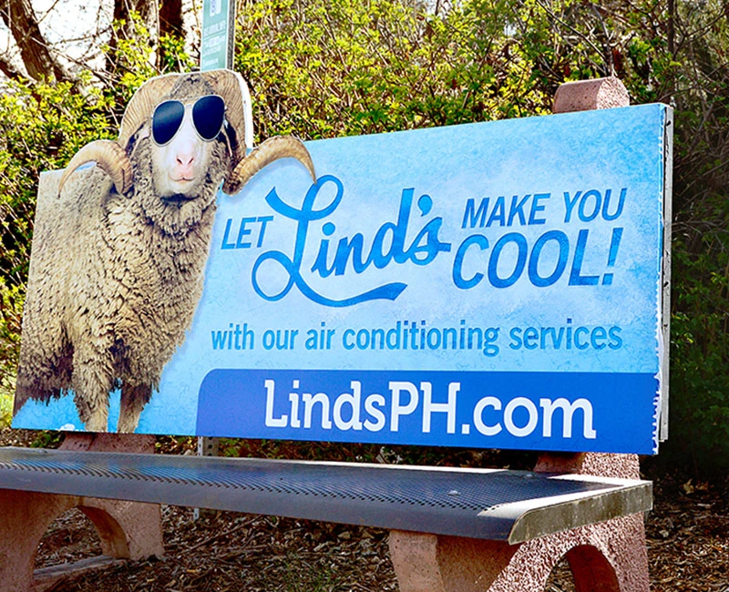 Bench Advertising, Let Lind's, Make You Cool with our air conditioning services