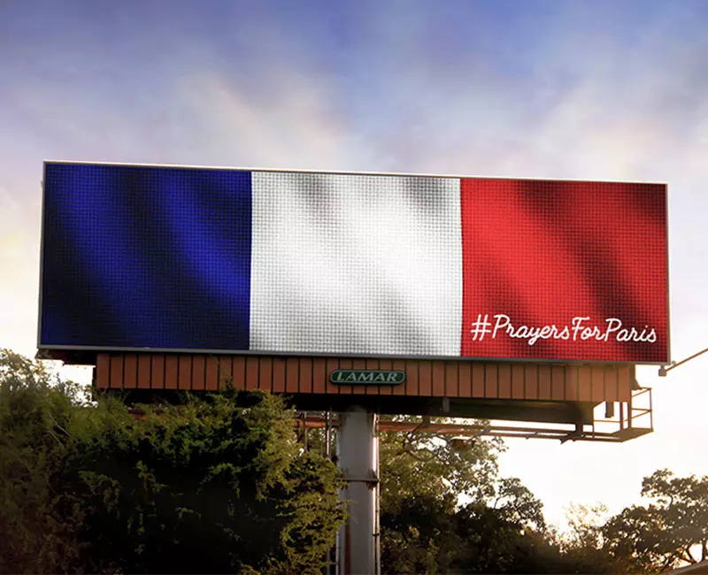 Digital Billboard Advertising, Hashtag Prayers For Paris