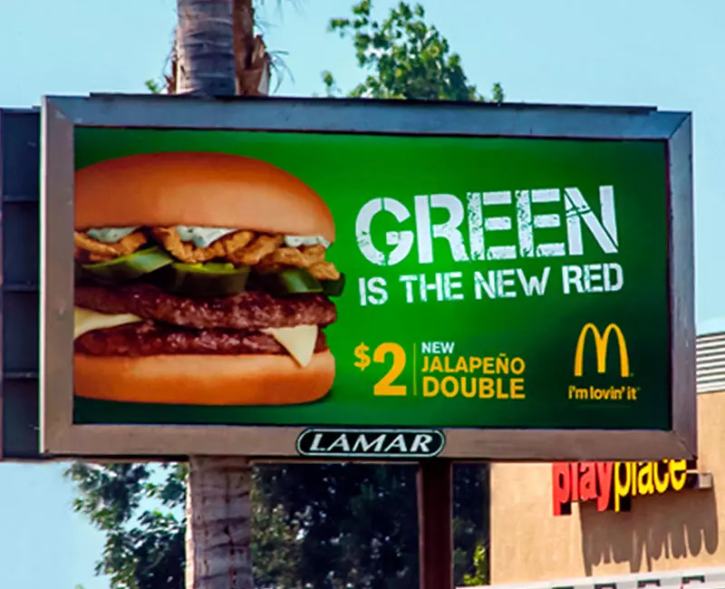 Digital Billboard Advertising, Green is the New Red, 2 bucks, New Jalapeño Double, McDonald's