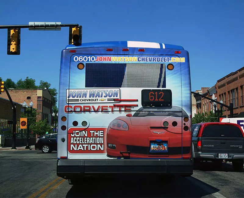 Bus Advertising, John Watson Chevrolet, Corvette, Join the Acceleration Nation