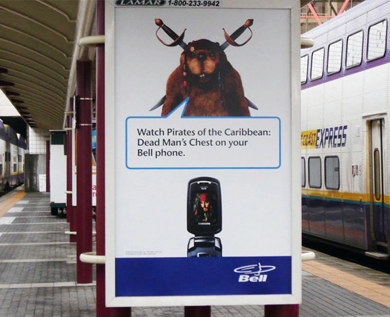 Train Station Advertising, Watch Pirates of the Caribbean: Dead Man's Chest on your Bell phone. Bell