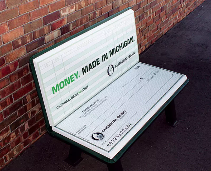 Bench Advertising Chemical Bank, Money, Made in Michigan