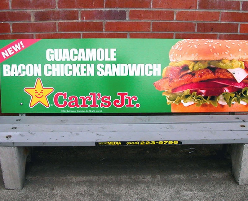 Transit Advertising at Bench, New Guacamole Bacon Chicken Sandwich, Carl's Jr.