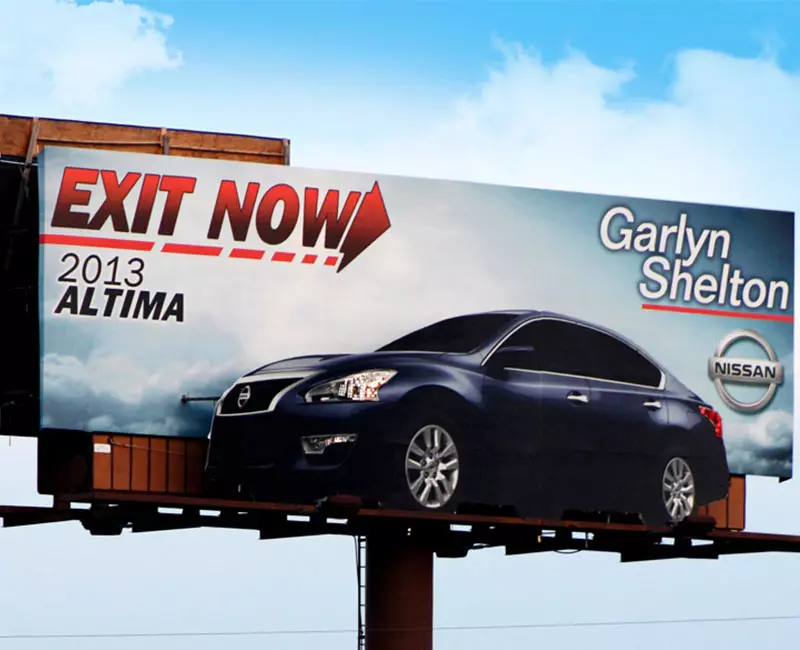 Billboard Advertising Exit Now, 2013 Altima, Garlyn Shelton, Low Book buys cars, We'de even buy this bus, LowBookSales